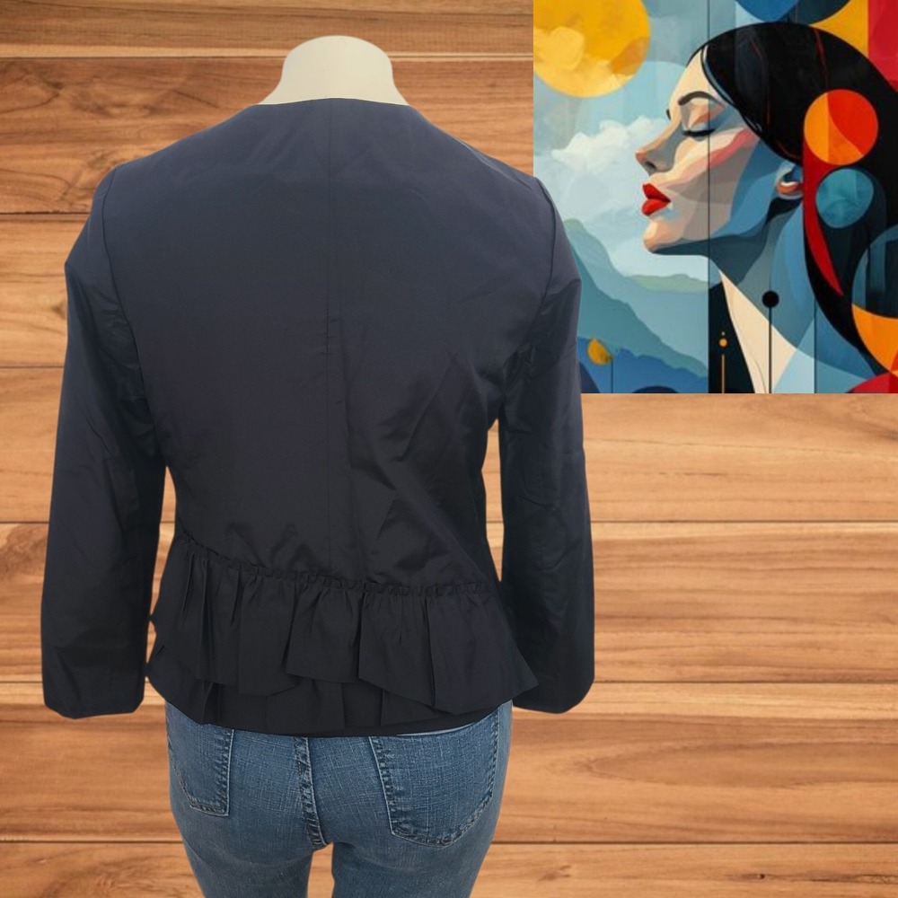 J. Crew Navy Blue Tiered Layered 100% Silk Jacket Sz 0 - Picture 2 of 7